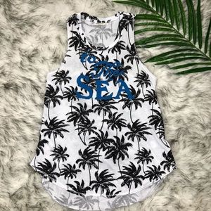 Sunny side To The Sea Tank Size Med Palm Trees
